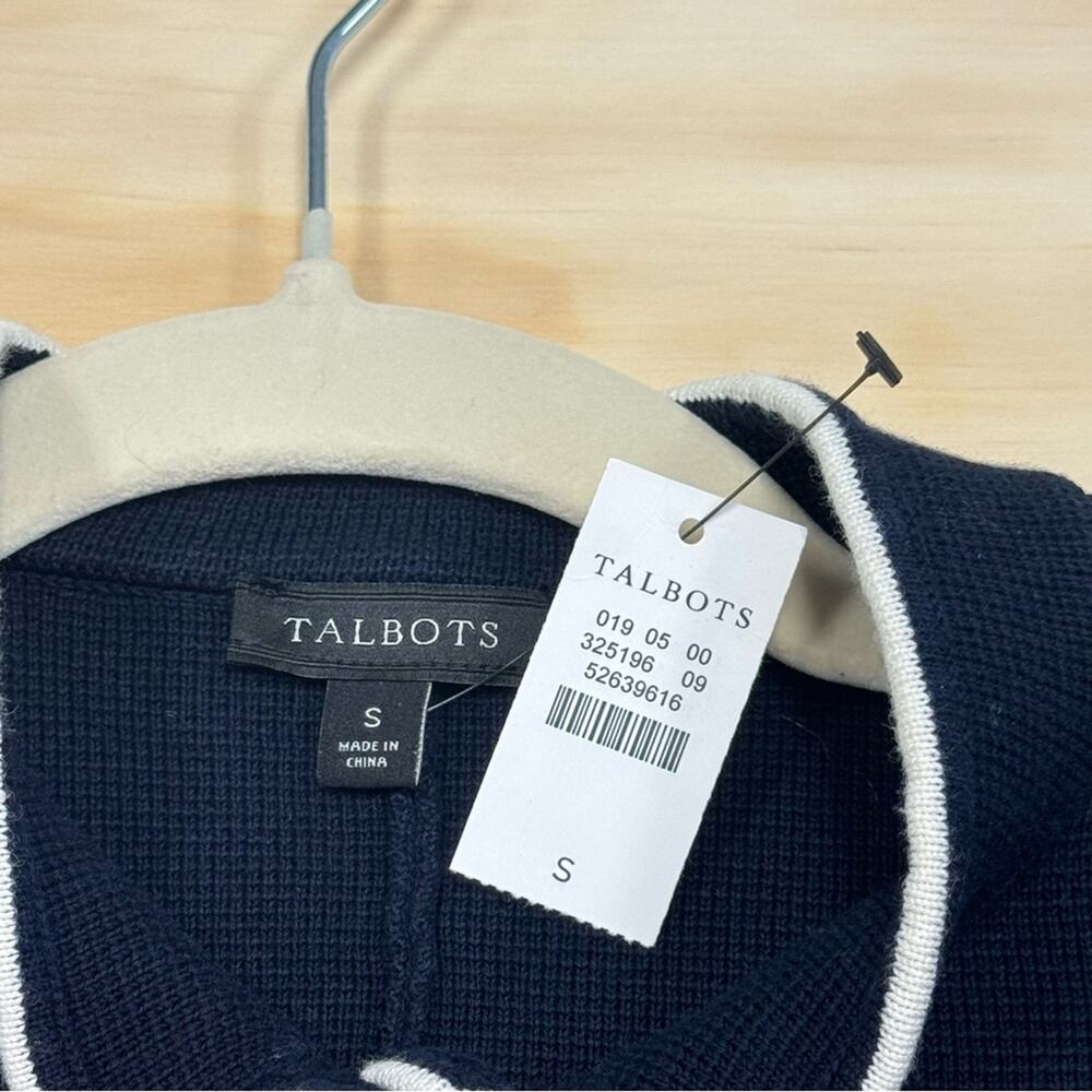 NWT Talbots Military Inspired Sweater Jacket Cardigan Small Knit Navy White - Picture 5 of 10